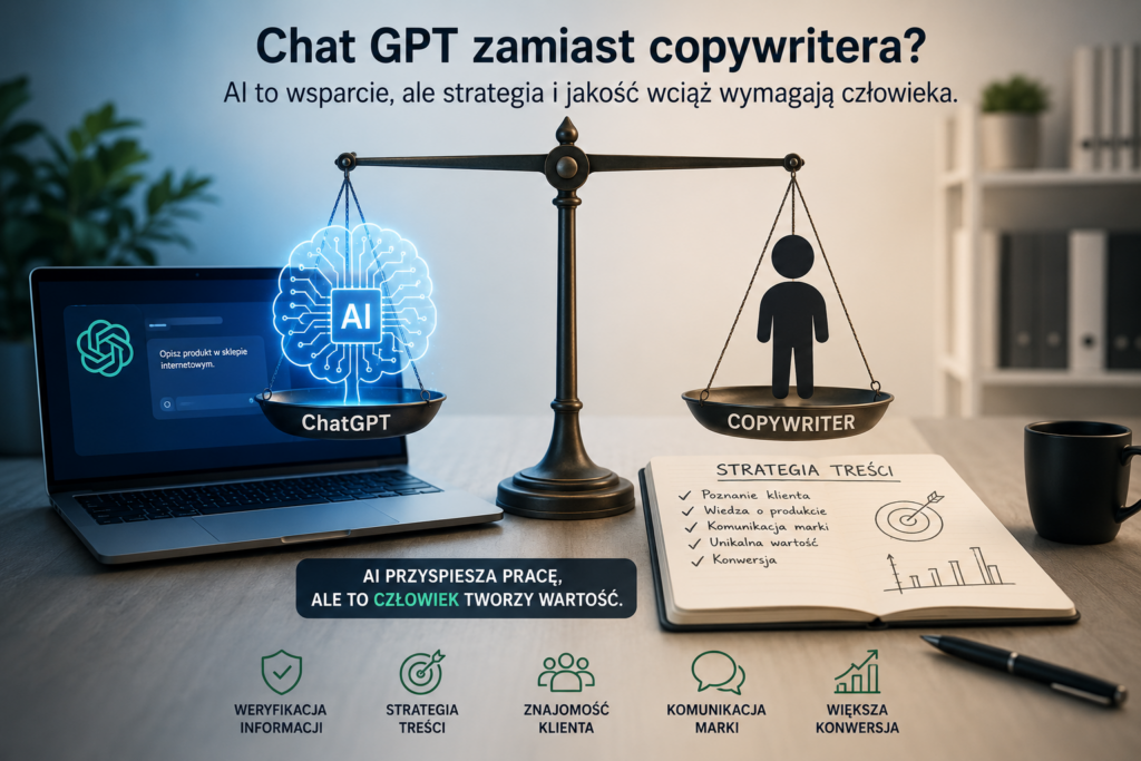 Chat GPT zamiast copywritera w e-sklepie – porównanie sztucznej inteligencji i pracy copywritera e-commerce