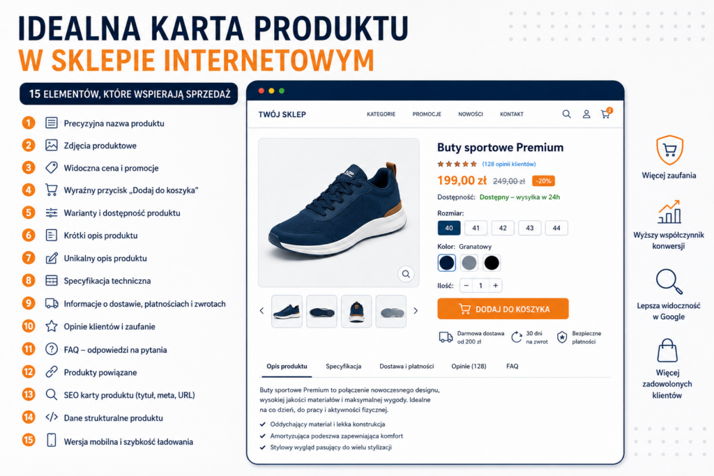 Idealna karta produktu w sklepie internetowym – 15 elementów wspierających sprzedaż, SEO i konwersję