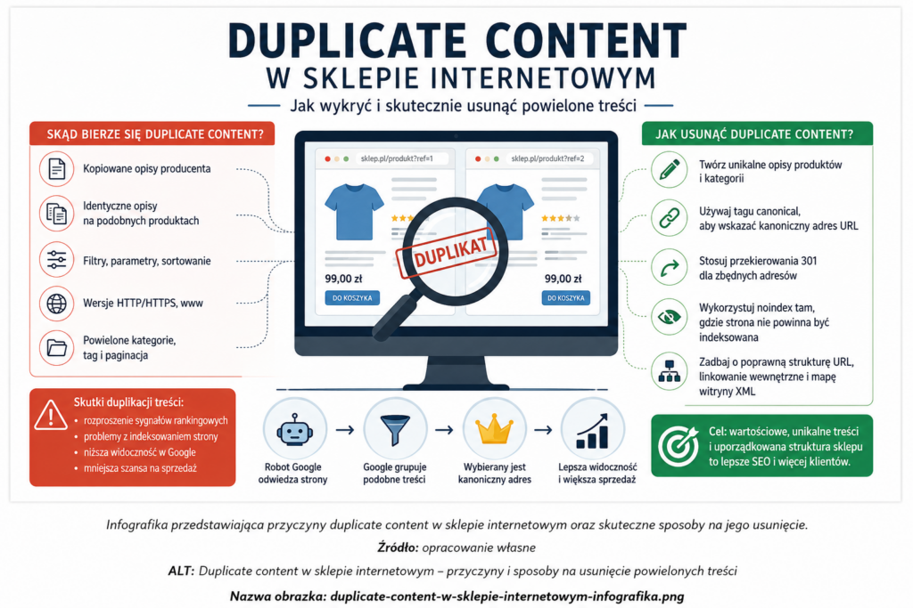 Duplicate content w sklepie internetowym – przyczyny powielania treści i sposoby usuwania duplikatów
