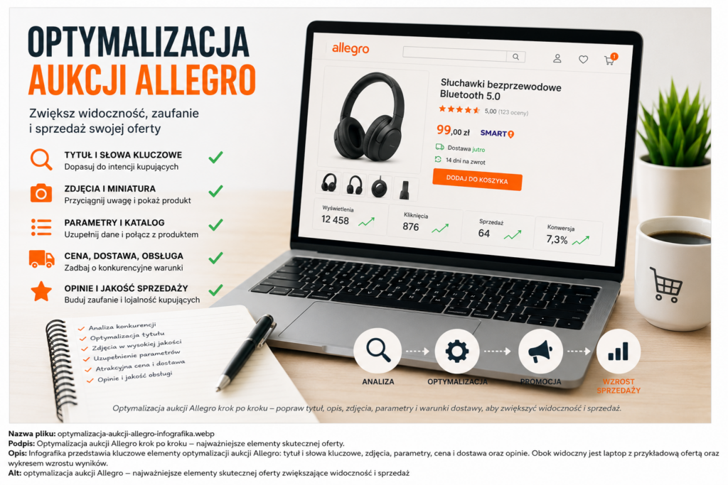Optymalizacja aukcji Allegro – analiza tytułu, zdjęć, parametrów, ceny i wyników sprzedaży