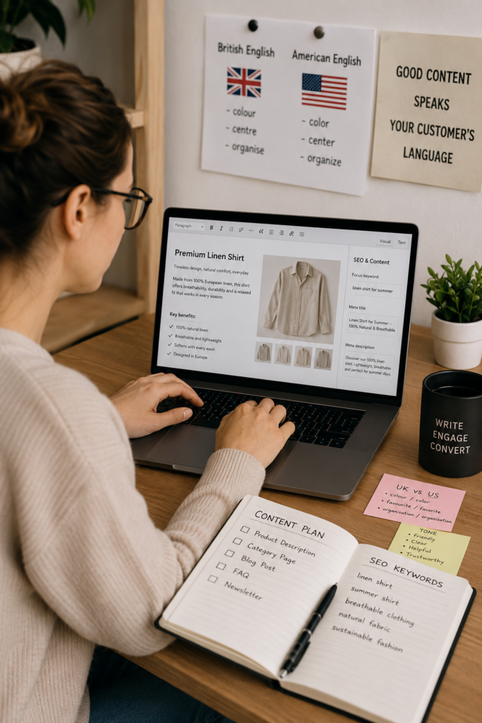 Copywriter angielski tworzy opis produktu po angielsku dla sklepu internetowego