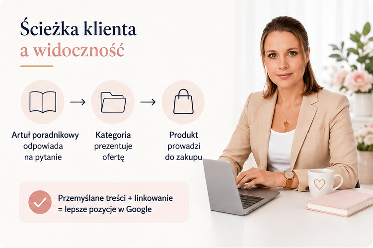 Ścieżka linkowania wewnętrznego od artykułu poradnikowego przez kategorię do produktu