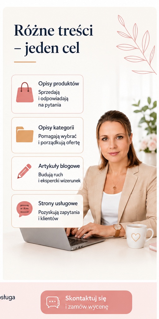 Opisy produktów, opisy kategorii, artykuły blogowe i strony usługowe SEO